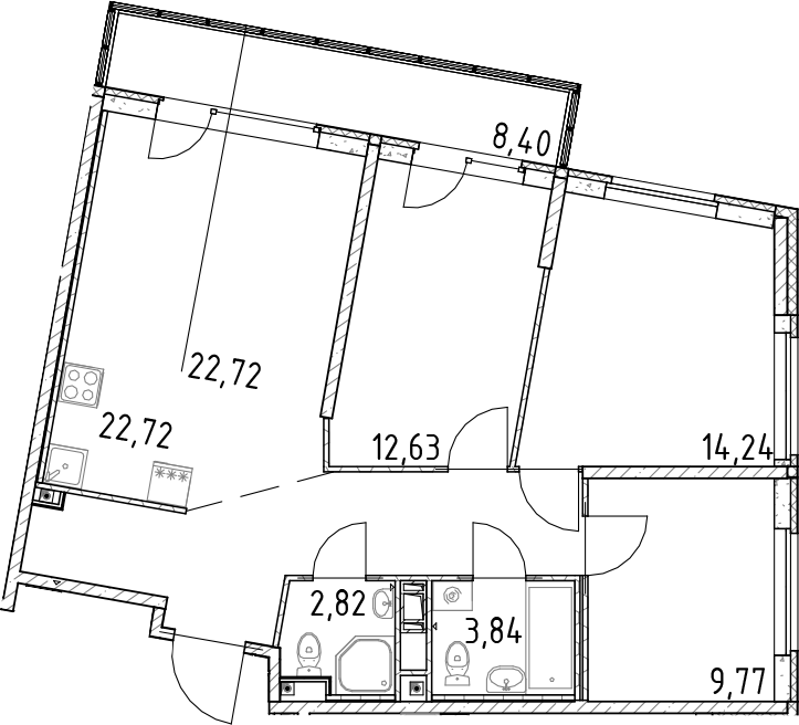 3-комнатная квартира 79.64 м², 10/17 эт., ЖК «Город Первых»